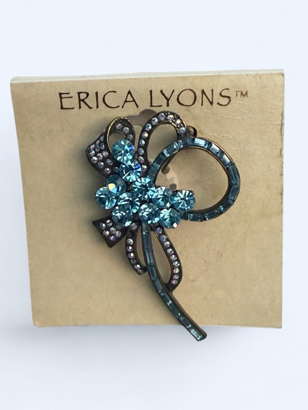 Vintage Erica Lyons Blue Rhinestone Bow Brooch Stunning statement
